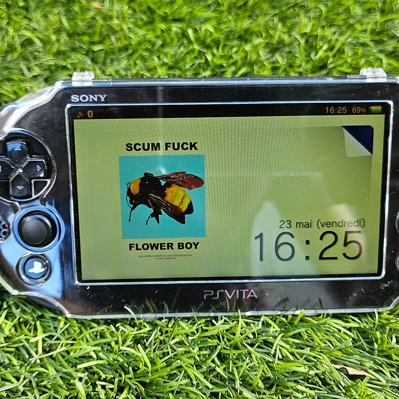 PS Vita PCH-2000 vue de dos dans sa coque transparente